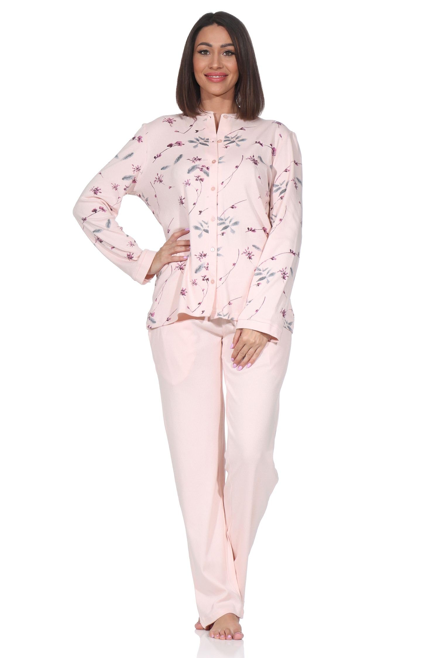 Normann Pyjama interlock pour femme à boutonner – également en grandes tailles – Aspect élégant