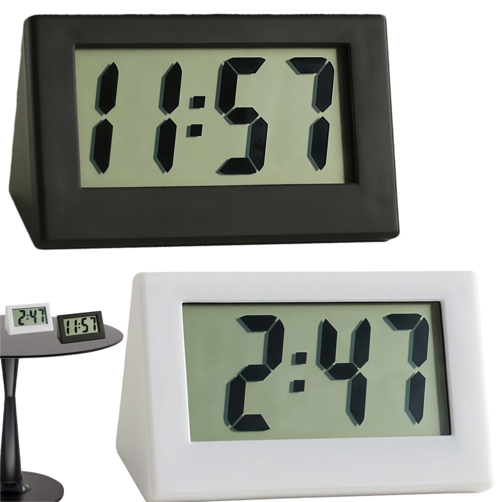 2PCS Small Digital Clock,Digital Alarm Clock for Bedside & Travel,Battery Powered Portable LED Display Alarm Clocks,Mini Non-Ticking Electronic Clock,Bedside Cl-ocks,Small Alarm Cl-ock#White & Black