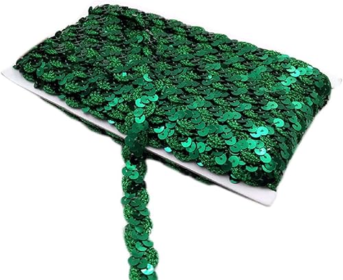 Yalulu Cinta de lentejuelas planas de 32.8 ft (32.8 ft), cinta de Paillette para bricolaje, adorno de costura para novia, boda, apliques (verde)