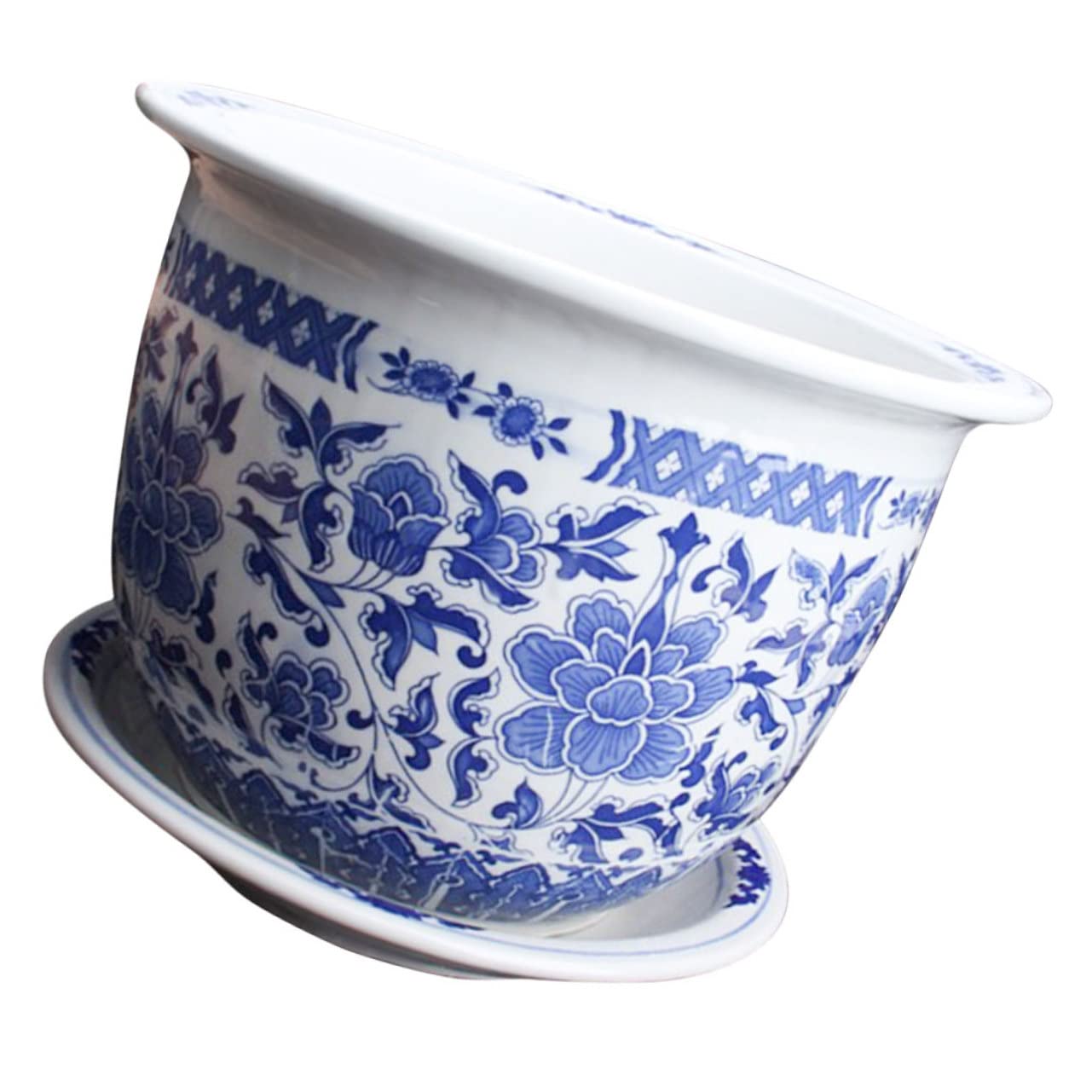 YARNOW Vaso Per Piante in Porcellana Blu e Bianca Vaso Per Da Interno Con Vassoio