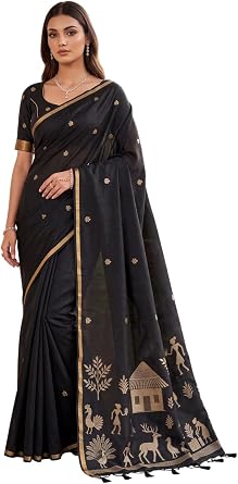 Jaanvi fashion Womens Cotton Silk Saree with Unstitched Blouse Piece