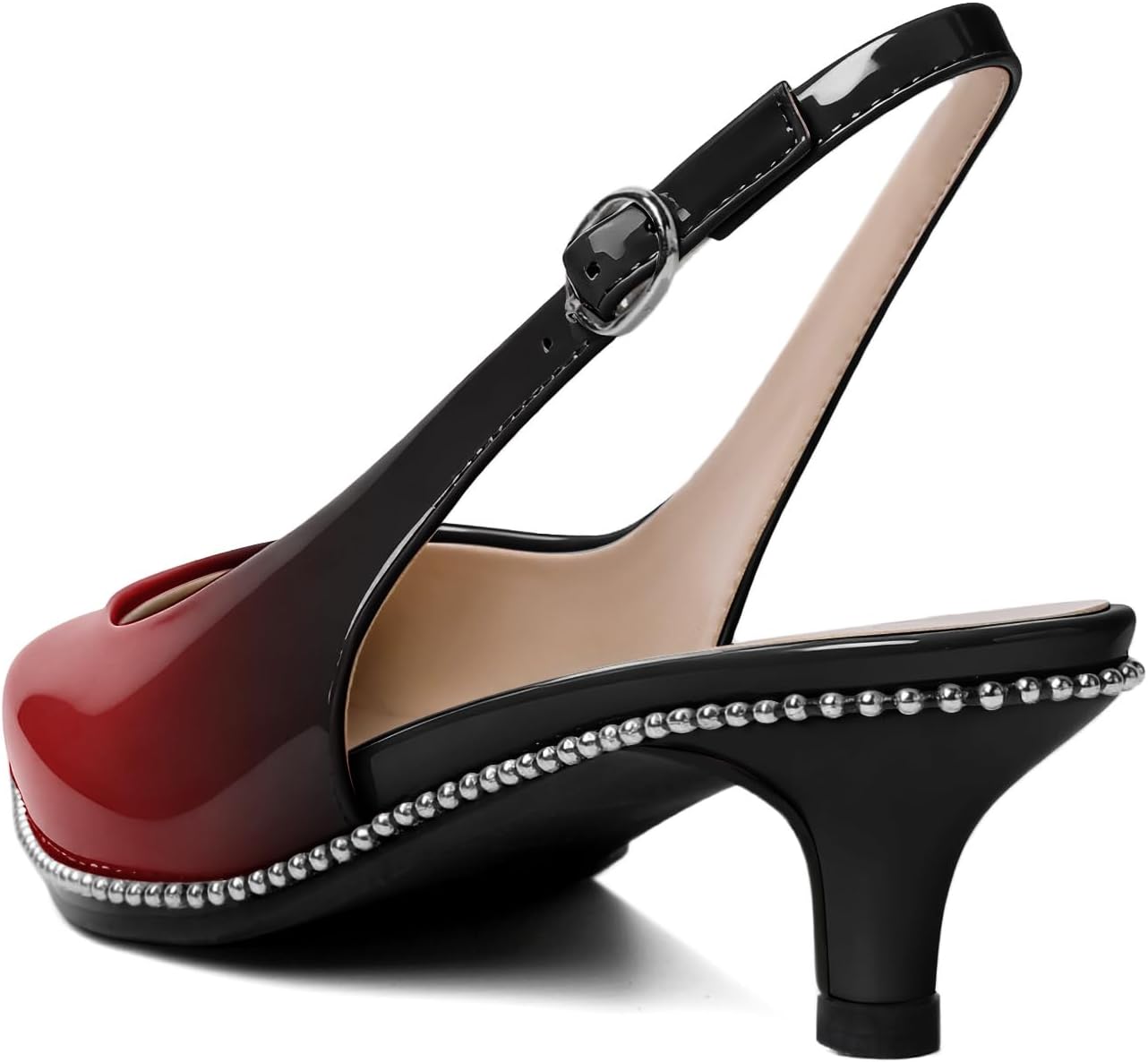 AUMOTED Women's Slingback Kitten Heels Pointed Toe Stiletto Low Heel Ankle-Strap with Beaded Pumps Dress Shoes 1.6 Inches - Image 6