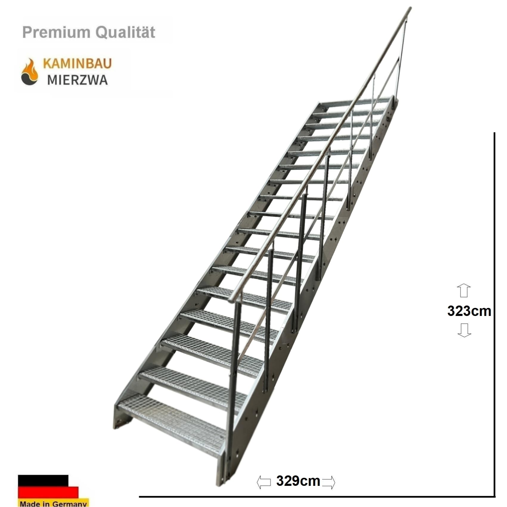 Nazwa artykułu: Premium stalowe schody policzkowe, w całości ocynkowane, z poręczą po prawej stronie, 17 stopni ocynkowanych (szerokość 60 cm) (wysokość 323 cm), schodki zewnętrzne, schodki kratowe