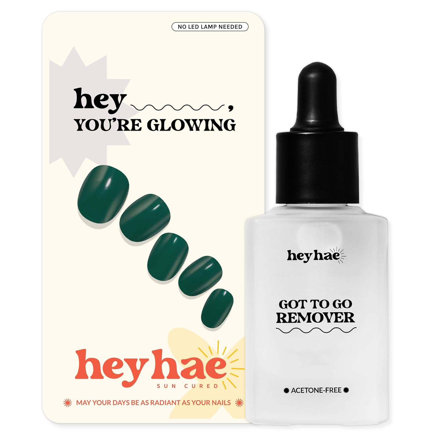Heyhae Essentials Bundle - Semi Cured Gel Nail Strips (Hey, You're Glowing) + Got To Go Remover [2 Pack]
