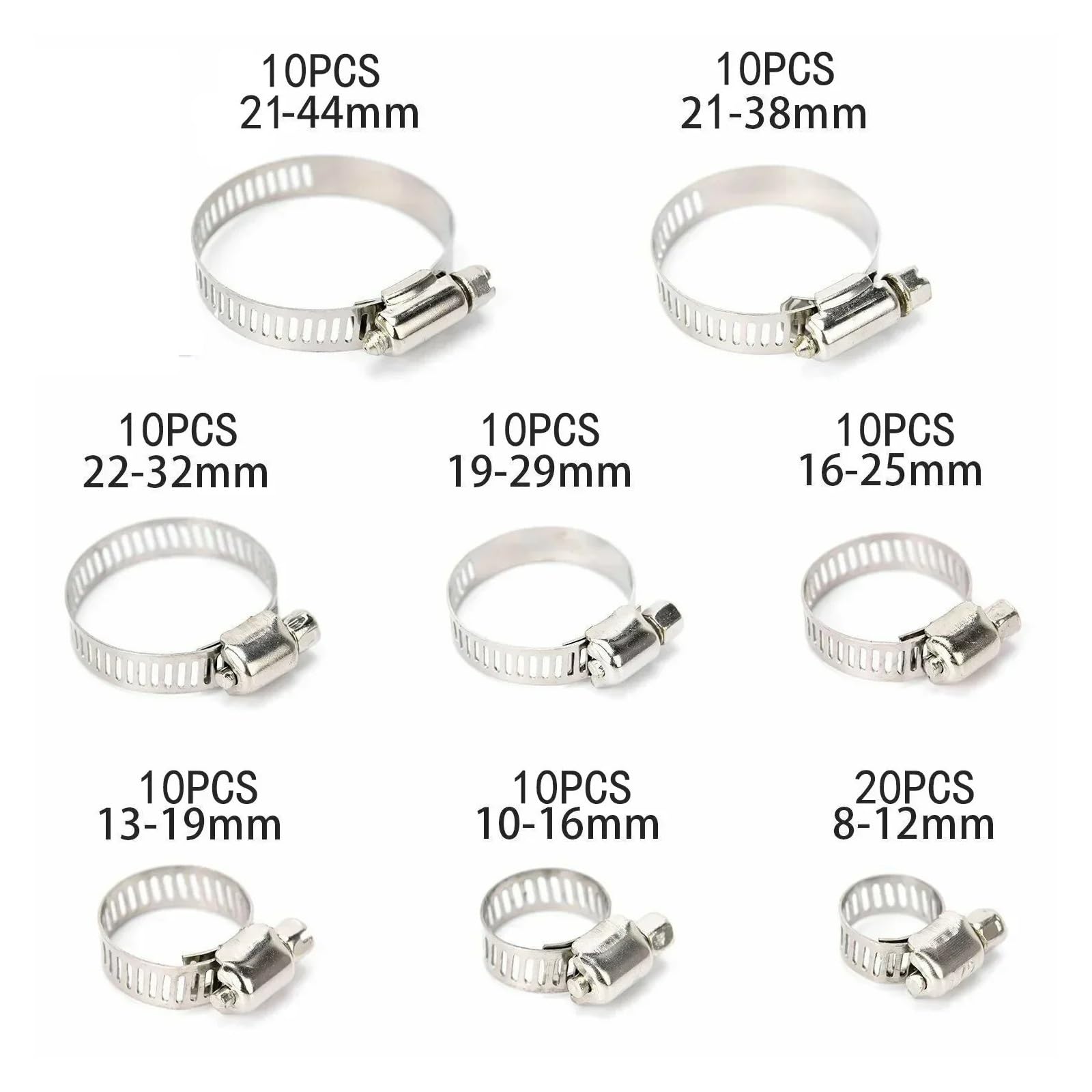 Abrazaderas De Manguera Ajustables 8-44mm, Engranaje Tornillo Sin Fin, Abrazadera Acero Inoxidable, Surtido Tubos, Herramienta Fija Con Clip Automotriz, 90 Uds