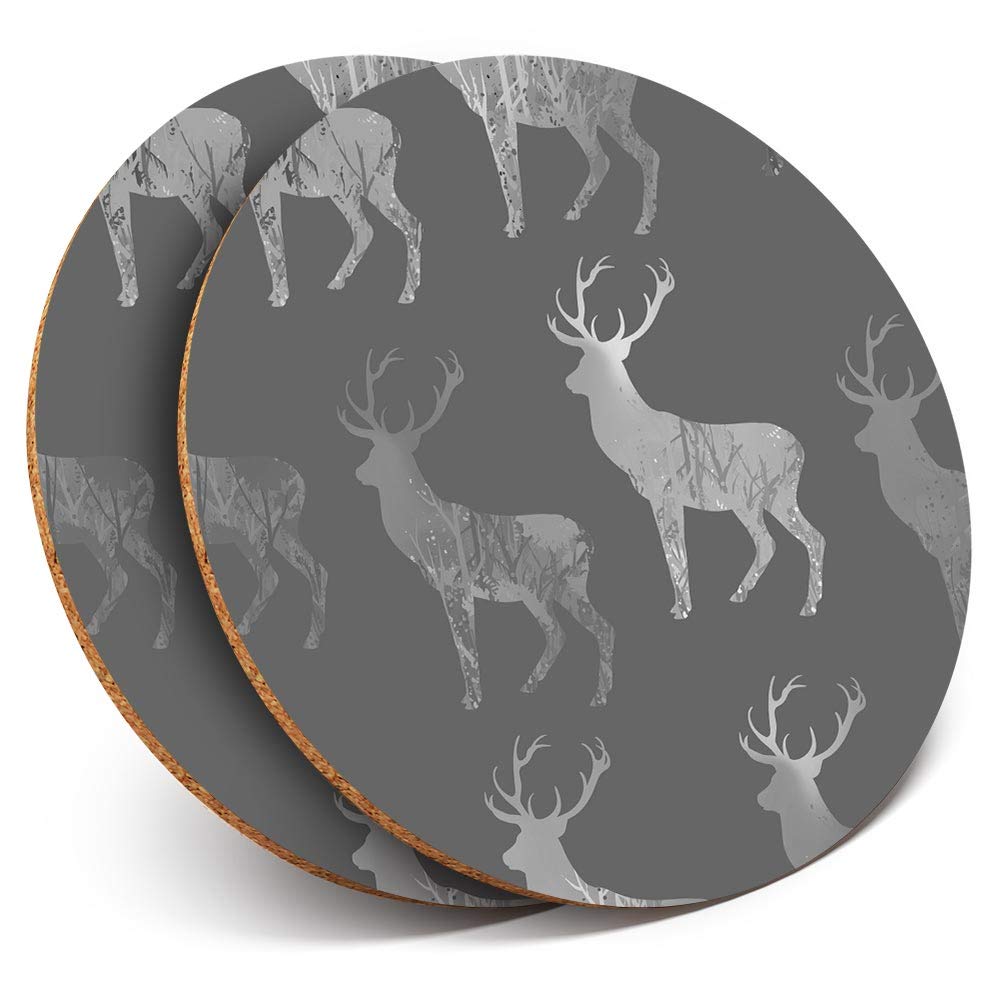 Destination Vinyl Ltd Multicolor 2 X Round Coasters - Majestic Stag Deer - Cork Backed Home Kitchen Accessory Tea Coffee Mug Mat #35656