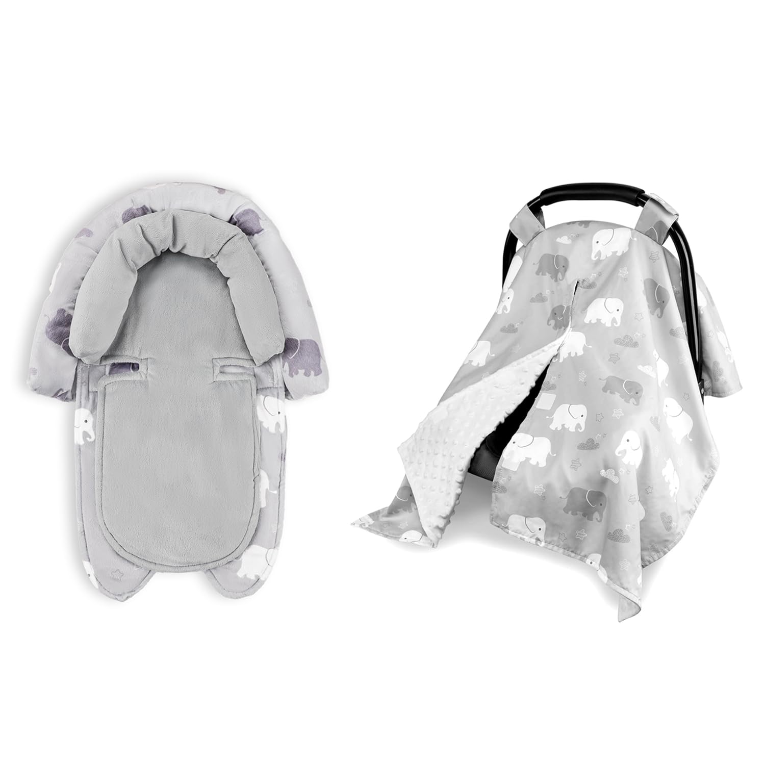 Car Seat Cover Baby, Carseat Covers Baby Boy Girl & Baby Car Seat Head Support with Extra Headrest, 2-in-1 Babybody Support