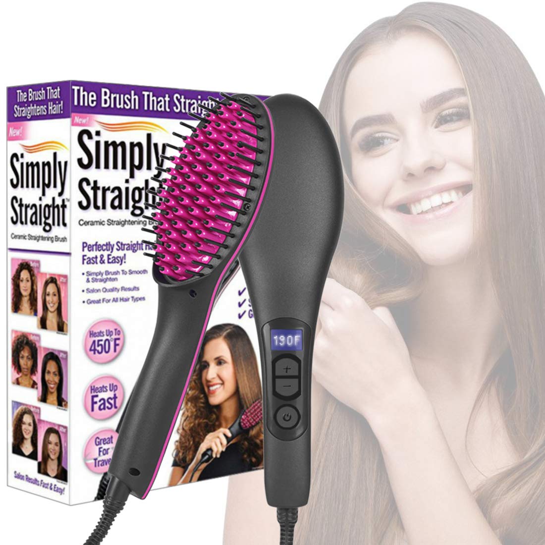 Women Hair Straightener Brush Electric Ceramic Anti
