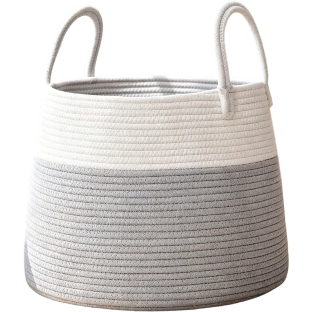 Sslvya Cotton Rope Storage Basket with Handle Handwoven Laundry Hamper for Organizing Clothes Household Essentials and Books