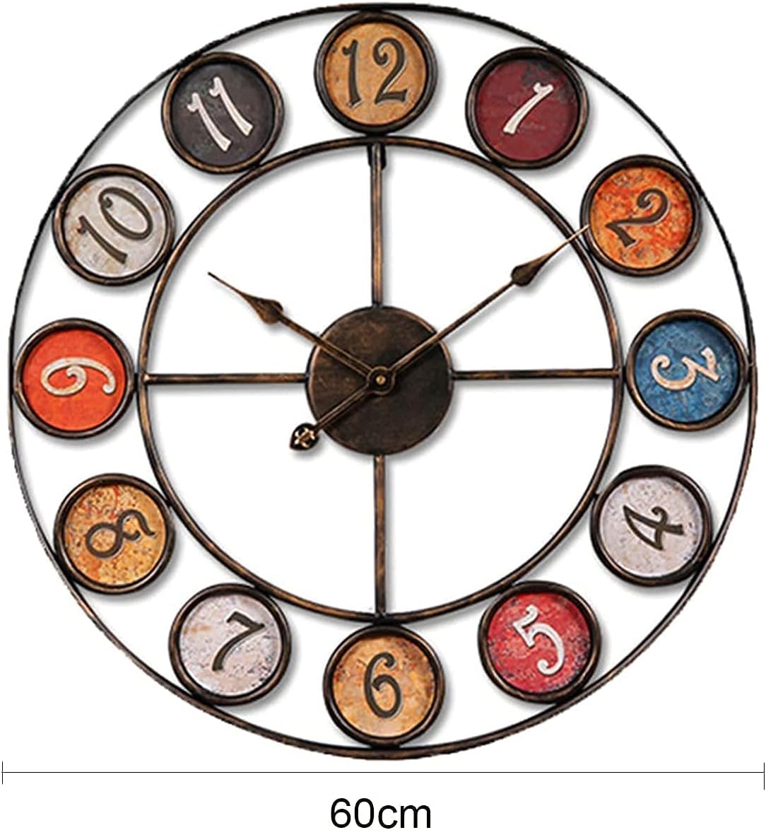 DKULMN Home Hanging Wall Clock, Includes a Thermometer, Hanging Décor for Outdoor & Garden, Large Round Antique Garden Clock Open Face Wrought Iron Waterproof Outdoor Clock