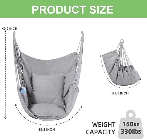 Miniatura 2 de Goutime Silla hamaca, columpio de techo de cuerda colgante bohemio, silla colgante de macramé para interiores, exteriores, dormitorio, exterior,
