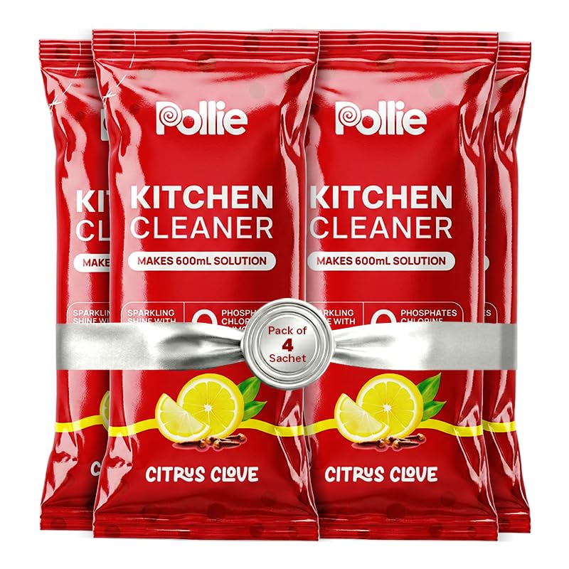 Pollie Kitchen Cleaner Liquid Concentrate Pack of 4 | 1 Sachet Makes 600ml Spray | Powerful Degreaser for Chimney, Gas Stove, Tiles & Sink | Non-Toxic, Multi-Surface Cleaning Solution-image-38