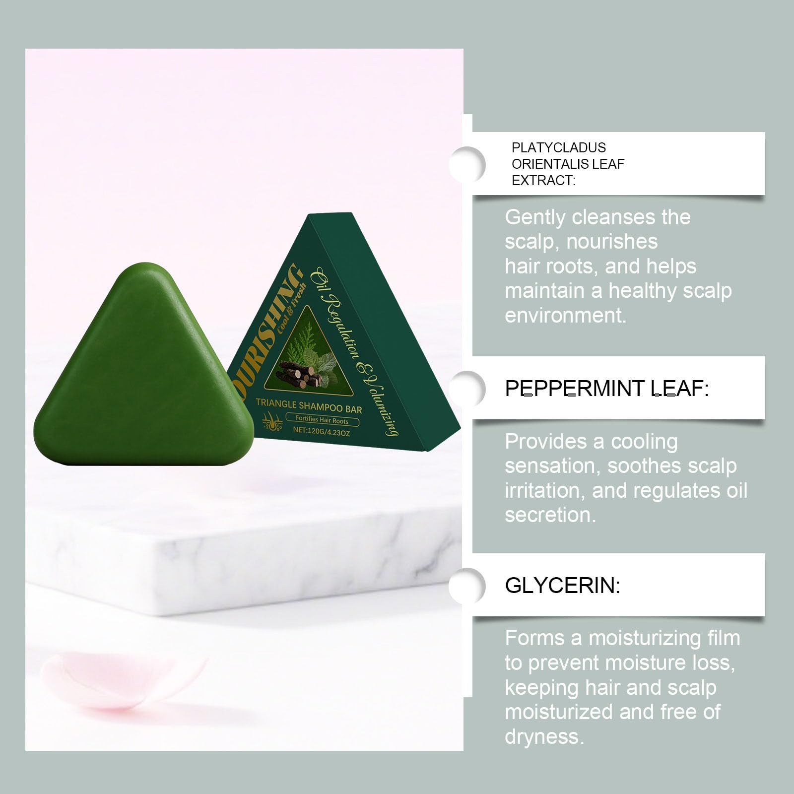 Sapone Verde Per Capelli,Nature Triangle Shampoo Bar, Usman Grass Shampoo Solido