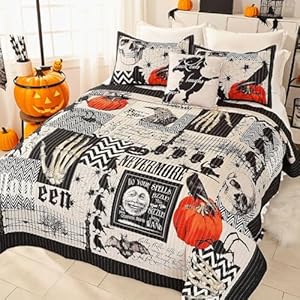 EVENHUG Halloween Theme Queen Size Quilt Bedding Set with 3 Pillow Shams Lightweight Soft Bedspread Coverlet Halloween Holiday Bed Cover for Bedroom Home Decoration (4 Pieces) EVENHUG Halloween Theme Queen Size Quilt Bedding Set with 3 Pillow Shams Lightweight Soft Bedspread Coverlet Halloween Holiday Bed Cover for Bedroom Home Decoration 4 Pieces
