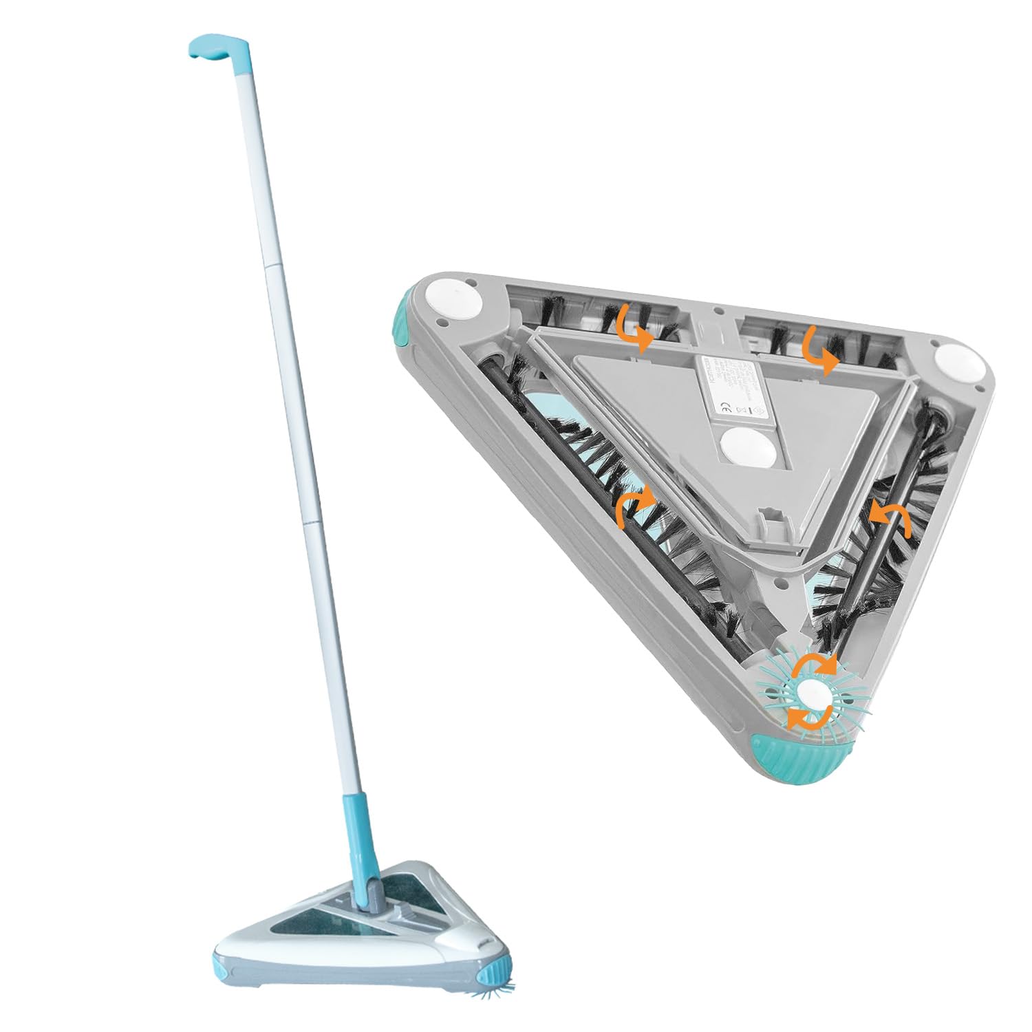 Livington Deeper Sweeper - Limpiador de Suelo inalámbrico con 4 cepillos giratorios - Diseño triángulo - Escoba eléctrica con luz LED - Escoba inalámbrica sin Bolsa - Cabezal Giratorio Flexible -