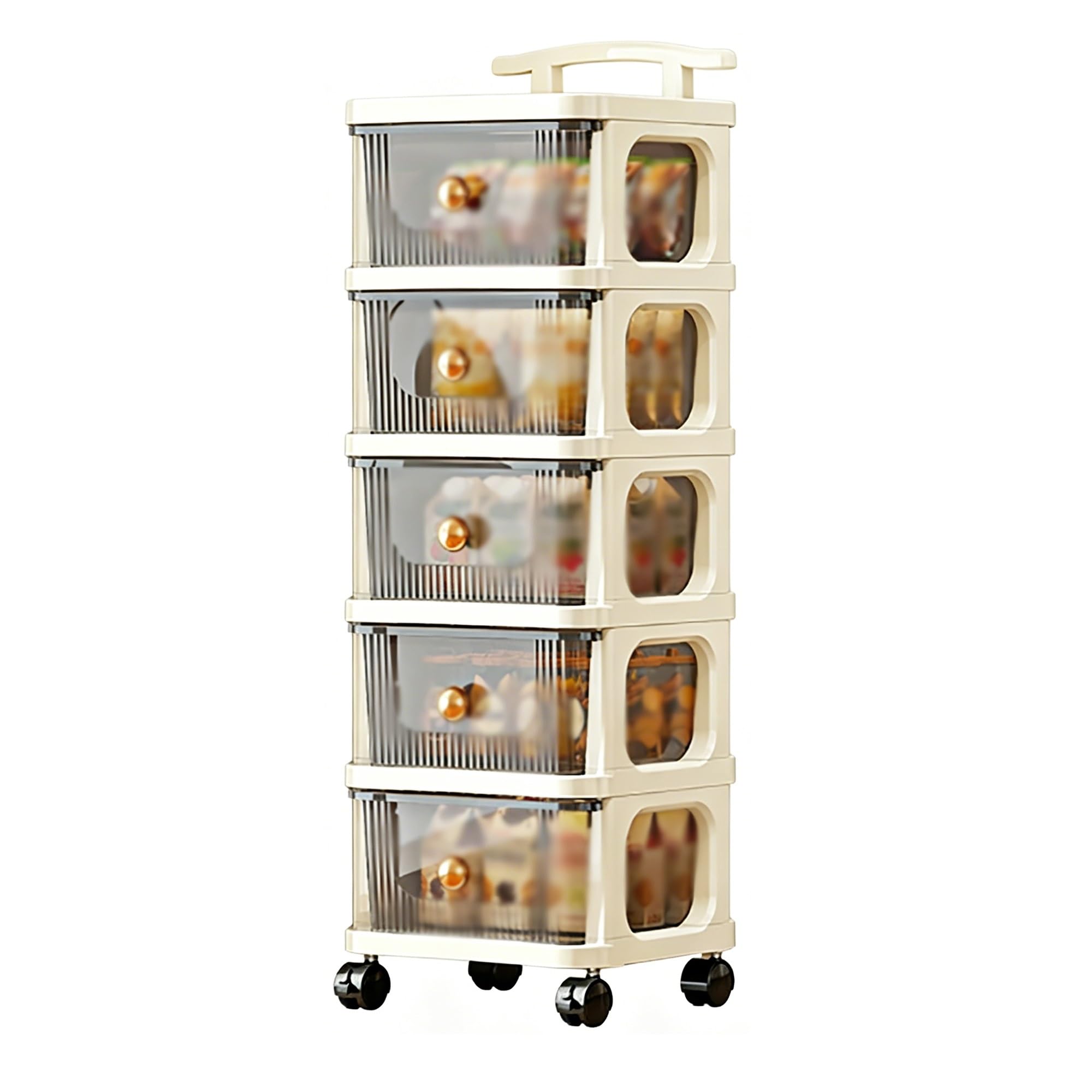 5 Tier Plastic Drawer Storage Trolley, Rolling Storage Cart On Wheels, Mobile Utility Rolling Storage Cart For Home Office