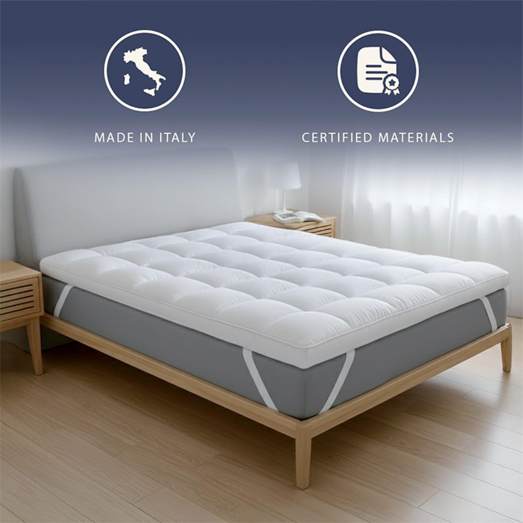The White Stone Topper Matrimoniale con Imbottitura in Ovatta da 1000 gr/m² | Coprimaterasso Extra Comfort con Camera d’Aria Traspirante Incorporata | Topper 160x190 Effetto Nuvola