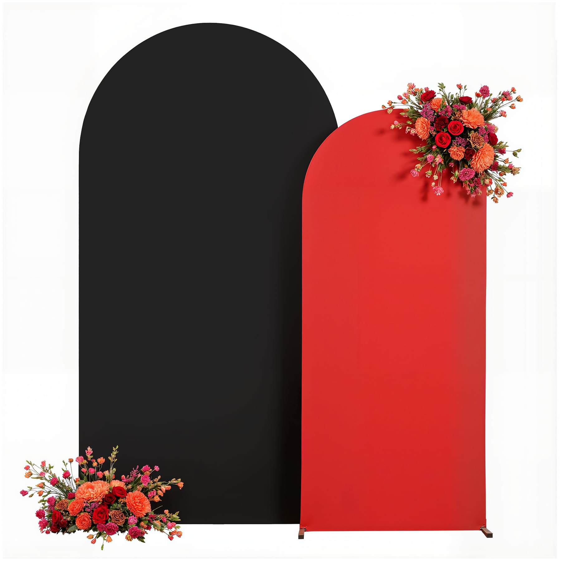 Red Black Arch Backdrop Cover for Wedding, Set of 2 Stretchy Spandex Fitted Arch Stand Cover for Baby Shower, Birthday Party Decor, Chiara Backdrop