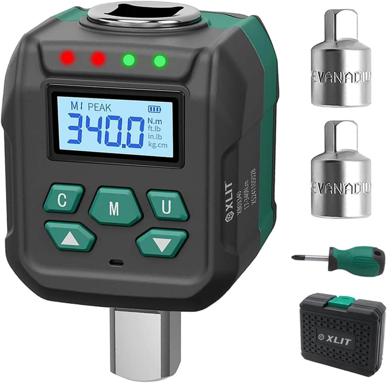1/2" Digital Torque Adapter Set with Socket Adapters (1/4", 3/8") - 2% Accuracy, 12.5-250 ft-lb, Buzzer & LED Alerts, Working with Ratchet Wrench, Breaker Bar - for Automotive, Motorcycle & Car