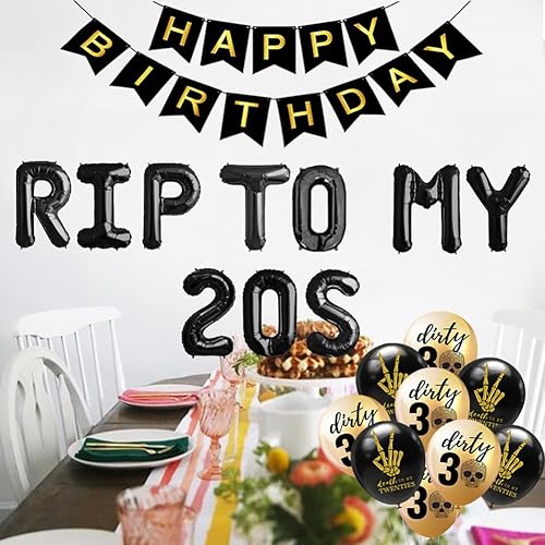 Miniatura 4 de RIP To My 20s 30th Birthday - Suministros para fiesta de 30 años, globos RIP TWENTIES, pancarta de feliz cumpleaños para muerte a mis 20 años y