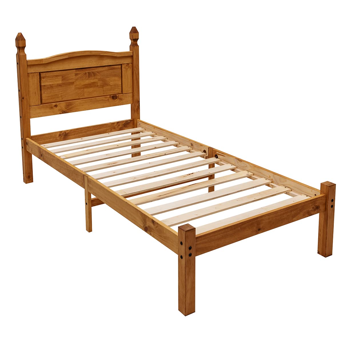 Panana 3ft Single Bed Frame, Corona Solid Pine Wood Bed for Adults, Kids, Teenagers (Low foot end)
