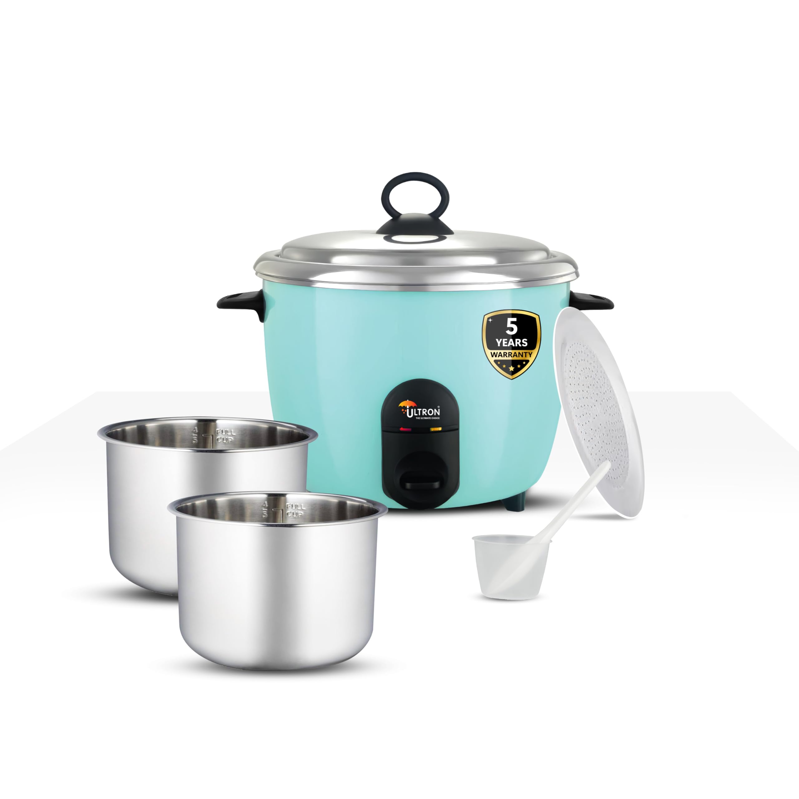 Ultron Cook Mate SS 2.8 Electric Rice Cooker | 1000W | 2.8 Litre Capacity | Stainless Steel Inner Pot | Automatic Cook & Keep Warm | LED Indicator | Measuring Cup & Steaming Plate Included (Green)-image-7