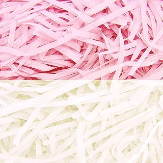 GZGXKJ 100g Rosa Rafia Carta tagliuzzata Bianca Carta triturata in Rafia per Confezionare Regali Fai da Te e Riempire Cestini, Riempimento Imballaggio Forniture per Feste