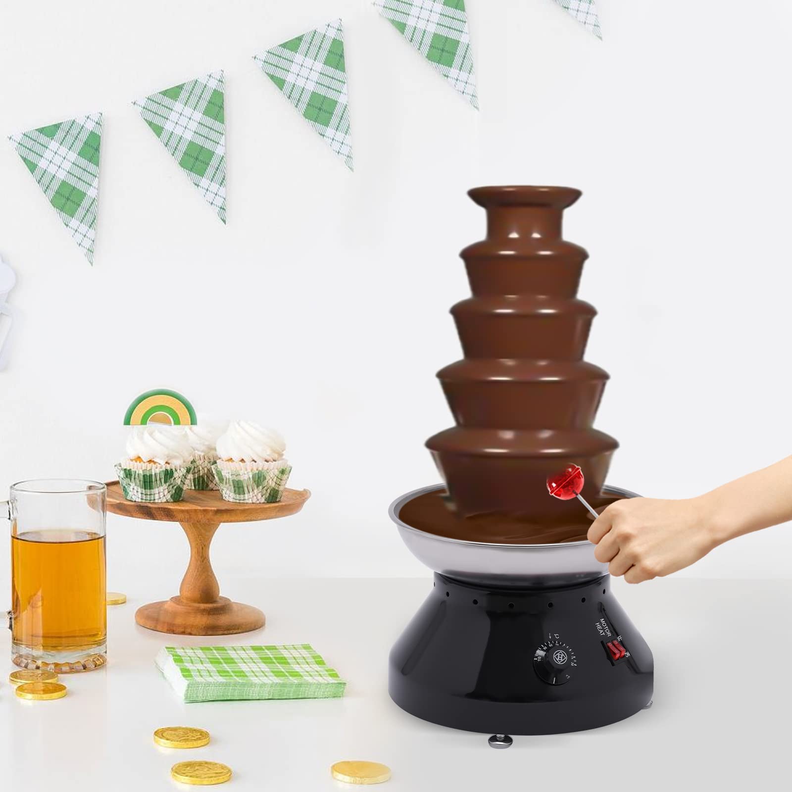 Fontana di cioccolato a 5 livelli, fontana elettrica di cioccolato, grande in acciaio inox, funzione di fusione, fontana di cioccolato da 7 lb, per feste di compleanno, matrimoni, hotel, nero