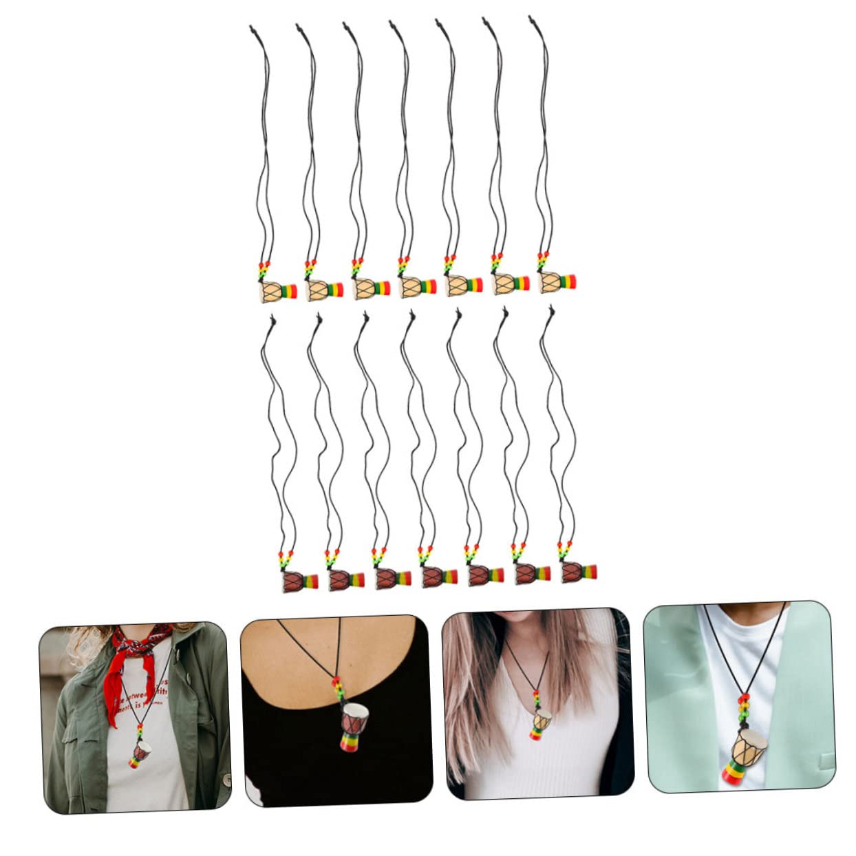 KOMBIUDA 14 pezzi Collana con Ciondoli Forma di Tamburo Africano in Legno Naturale Pendenti Unici e Durevoli per Stile Elegante e Creativo