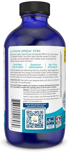 Miniatura 3 de Nordic Naturals Ultimate Omega Xtra Liquid, sabor a limón, 8 onzas, 3400 mg de omega-3 + 1000 UI de vitamina D3, EPA y DHA, salud cerebral, corazón,