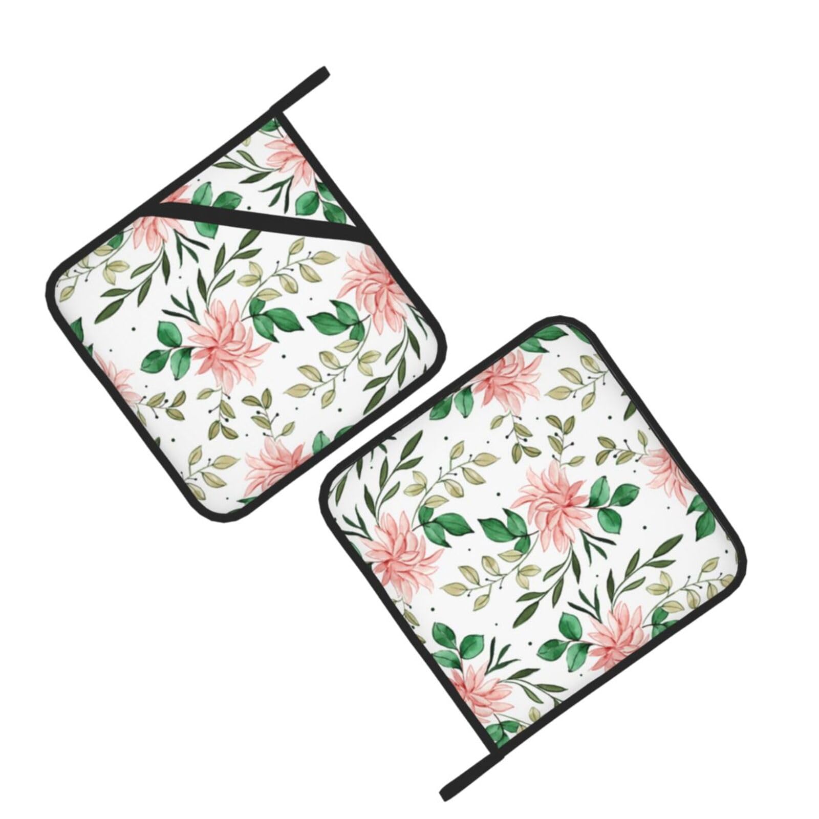 Watercolor Pink Floral Printed Oven Pot Holders Set of 2 Pcs Heat Resistant Kitchen Microwave Potholders for Cooking Baking Grilling