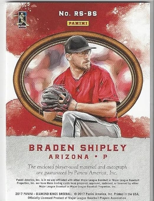 Braden Shipley Autographed & Serial Numbered #255/299 Rookie Signatures Dual Swatch Game Used Jersey Memorabilia Relic Collectible Baseball Card - 2017 Diamond Kings Baseball Card #RS (Diamondbacks)