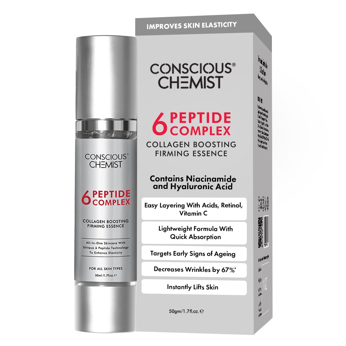 Conscious Chemist 6 Peptide Serum for Face | 50ml | Complex Collagen Boosting Firming Essence for Face, Niacinamide & Hyaluronic Face Serum, Reduce Fine Lines, Wrinkles, Face Serum for Men & Women-image-31