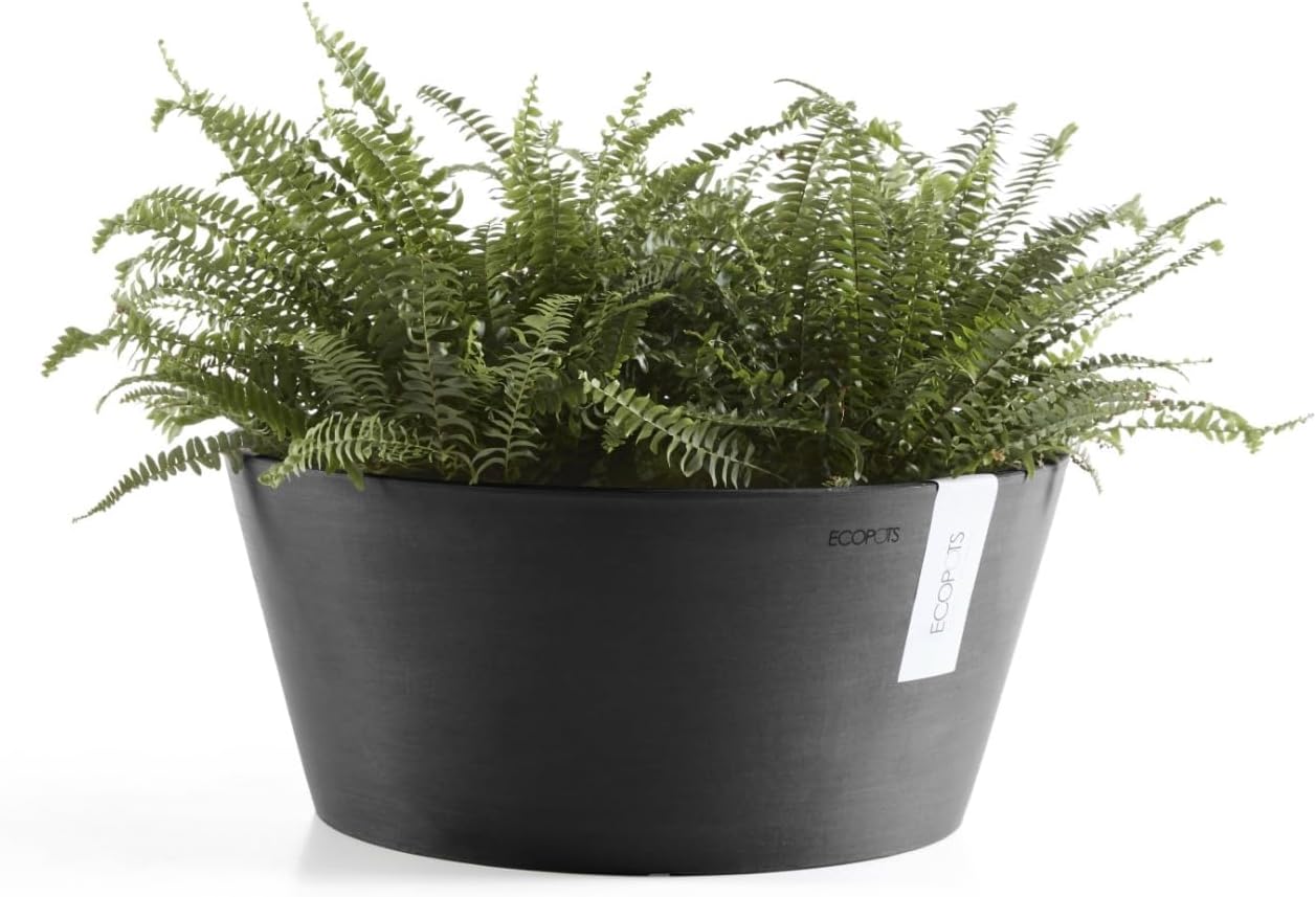 Ecopots Frankfurt Durable Modern Round Indoor/Outdoor Recycled-Based Composite Flower Pot Planter, Dark Grey, 12"