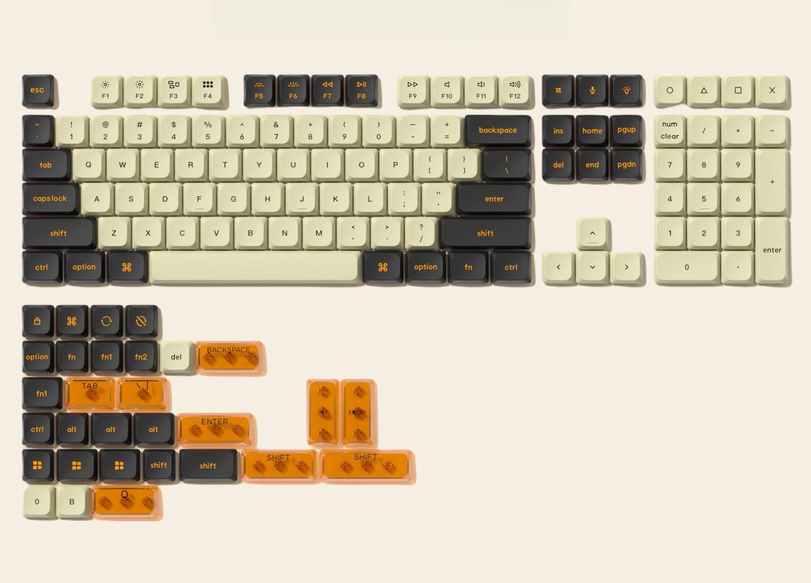 Photo 1 of dagaladoo Low Profile PBT keycaps,Doubleshot keycaps for Mechanical Keyboard,138-keys Black/Beige Keyboard Key caps, for Mechanical Keyboard, Compatible with ANSI/ISO,TKL, Full-Sized Layout