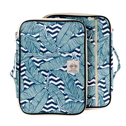 Lazyaunti Zipper Portfolio Organizer A4 Note Pouch-Waterproof Document Bags/Zipper Binder/Paper Case for 12.5" Mac,Tablet,Pens,washi Tape,Journals,Sketch Books (Green Palm Leaf)