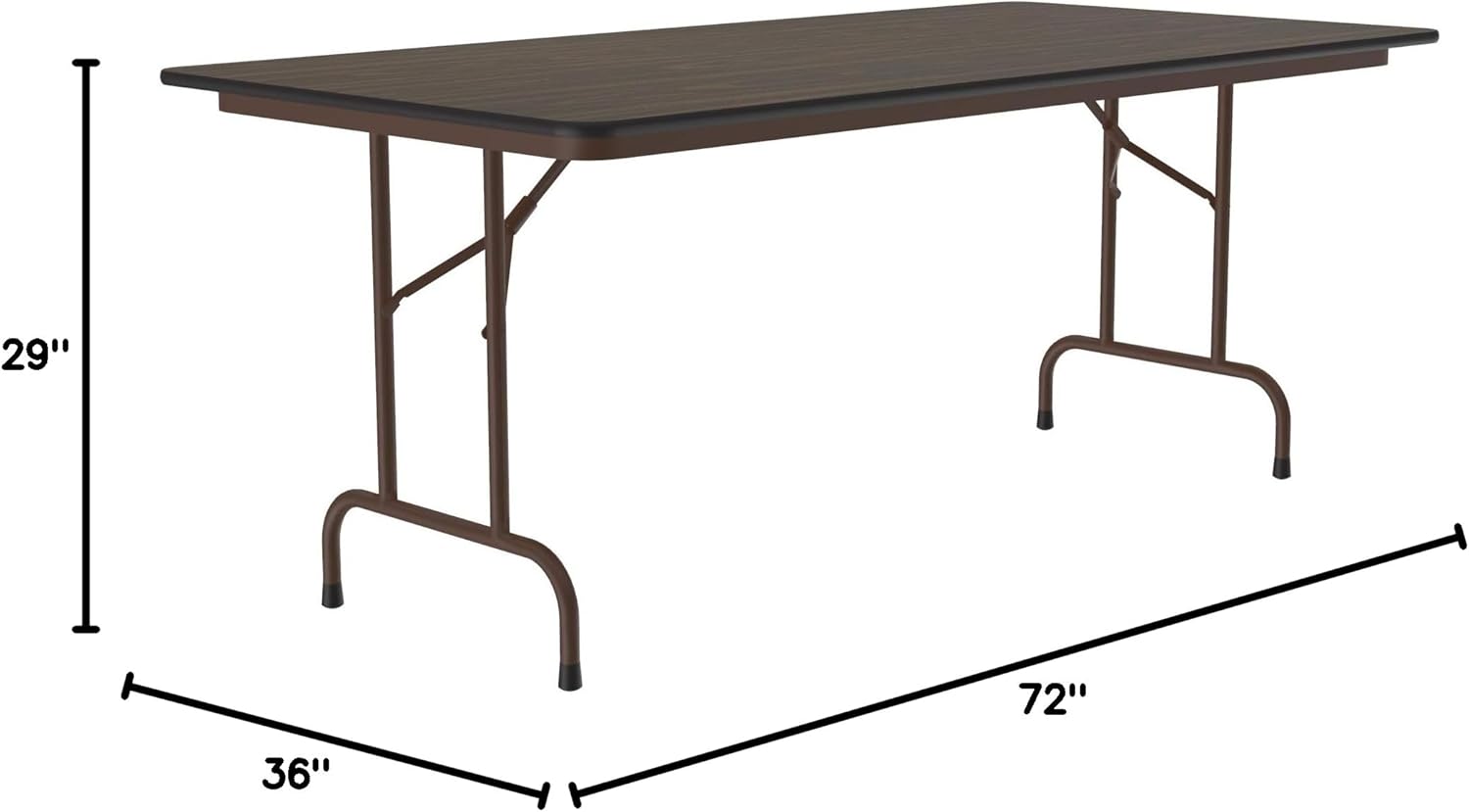 Correll CF3672M-01 Rectangular 36" Width x 72" Length x 29" Height Walnut Melamine Fixed Height Top Folding Table