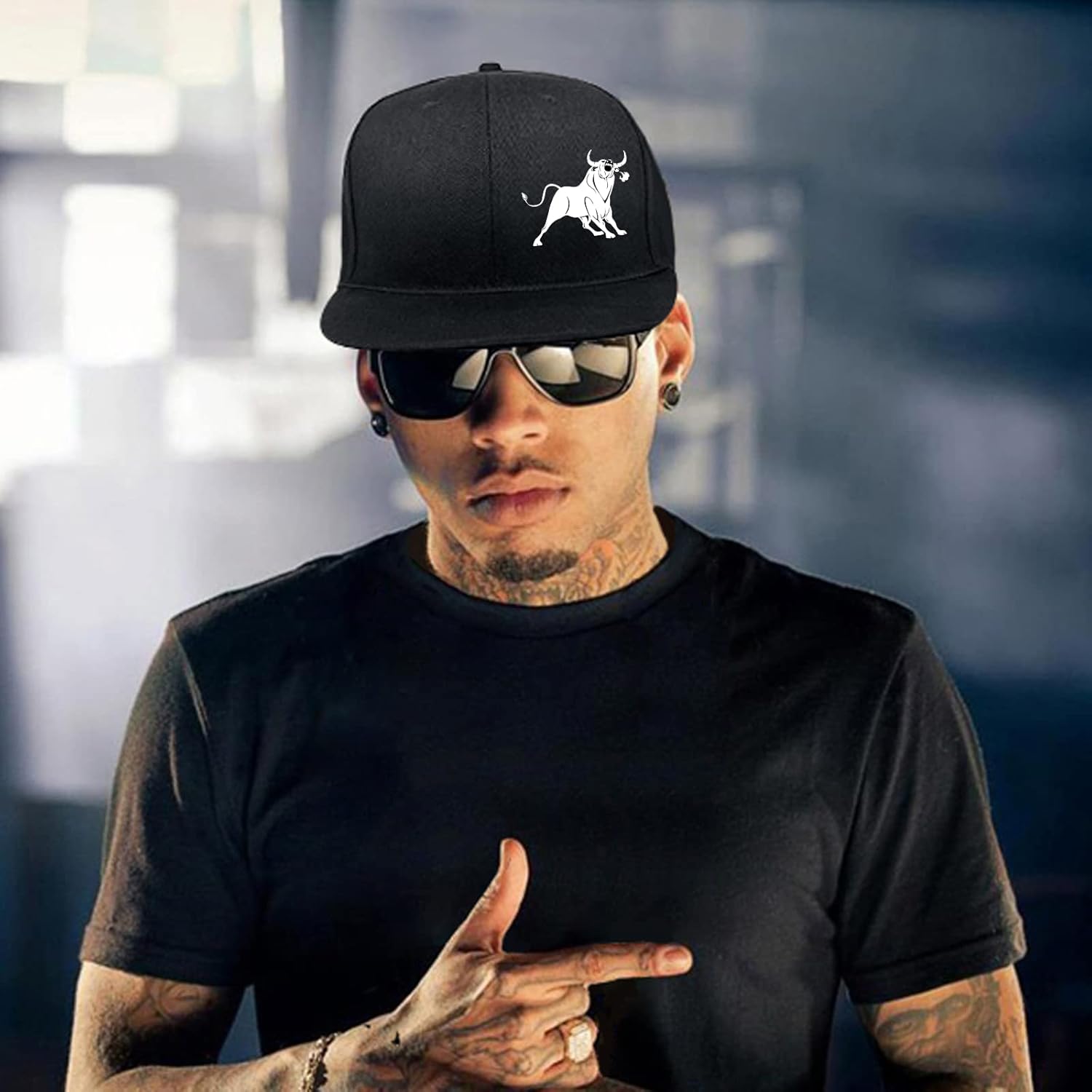 Mens Snapback Hats Flat Bill Brim Hats for Men Baseball Cap Fitted Hats Skull Decor Skeleton Hand Rose Flower Floral - Image 4