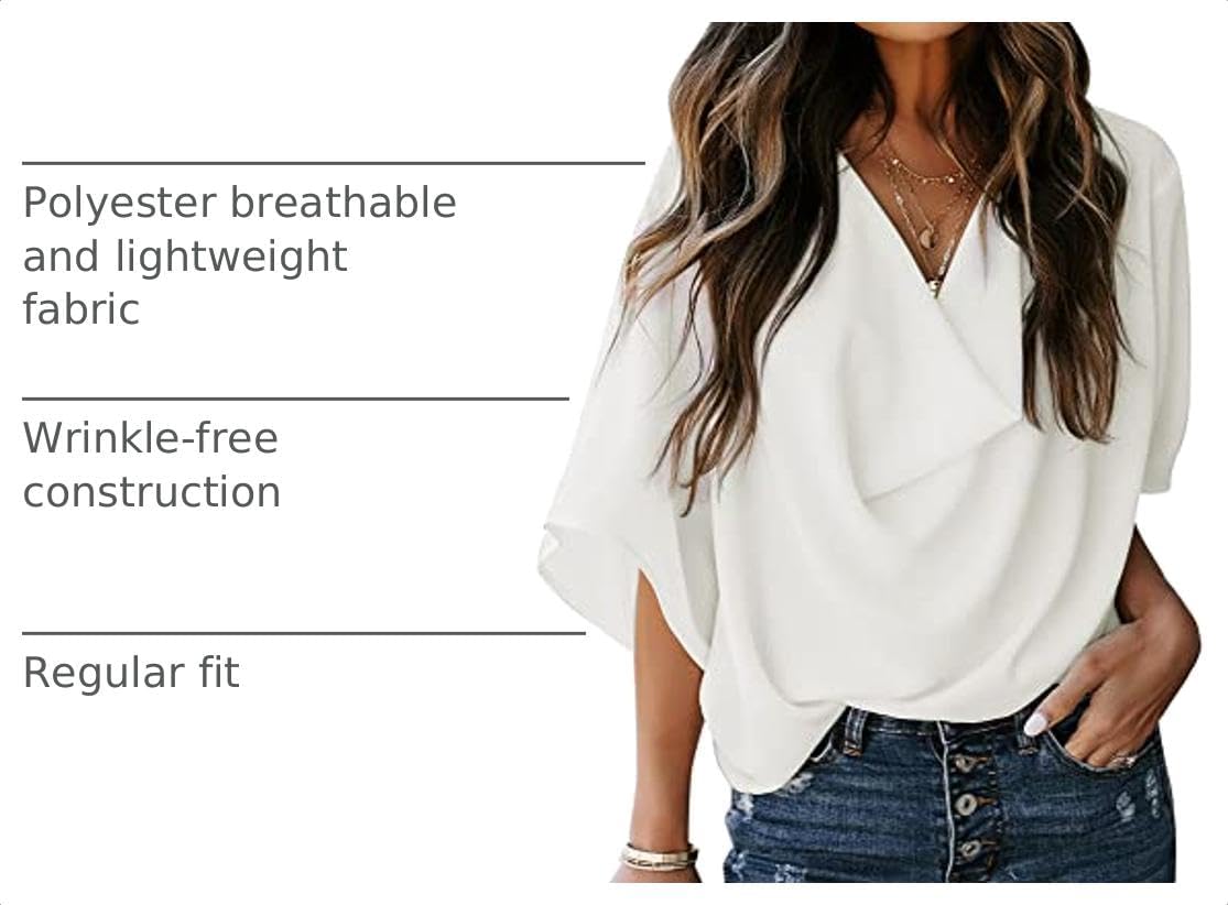 Dokotoo Womens 3/4 Sleeve V Neck Wrap Draped Front Blouses Tops image 4