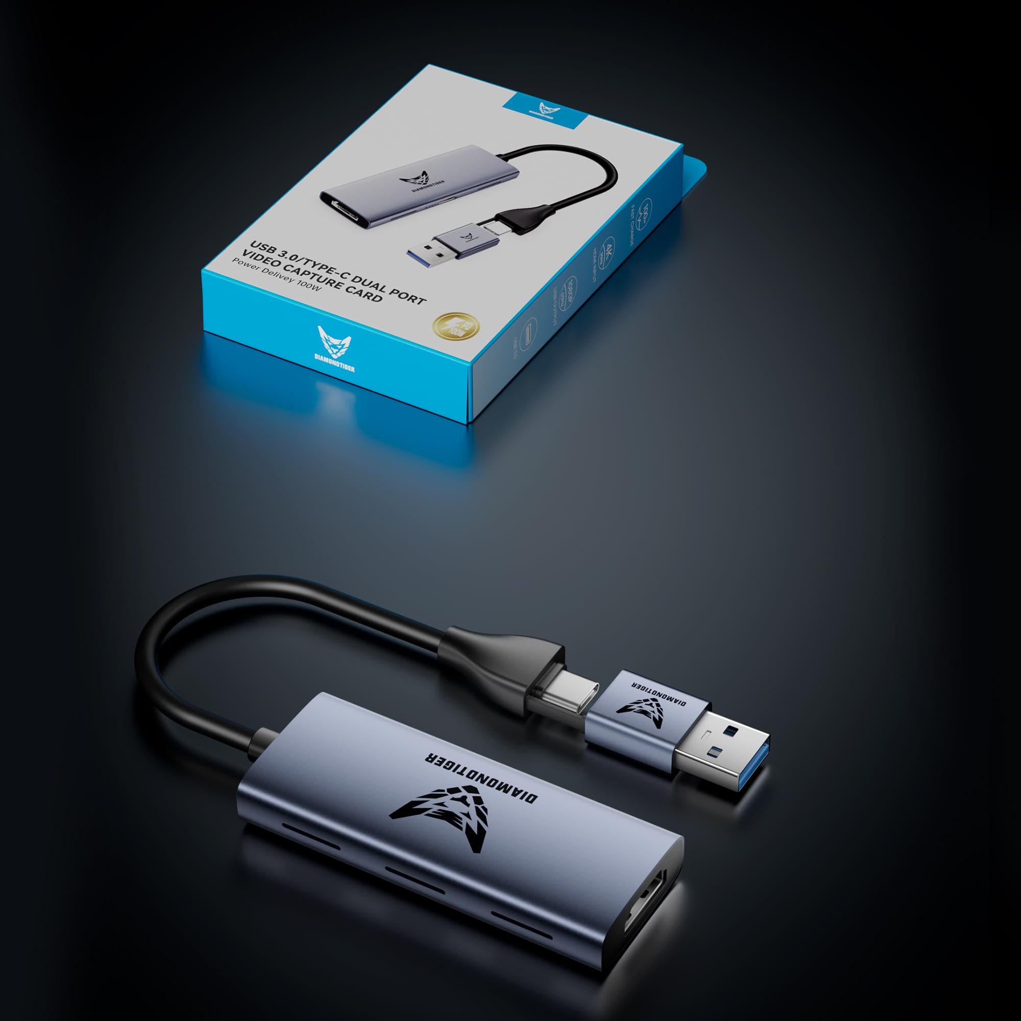 Tarjeta de captura de video 4K con 100 W PD HDMI a USB 3.0/USB C 1080P 60 fps, dispositivo de captura de grabación para transmisión, transmisión en vivo, videoconferencia, enseñanza,