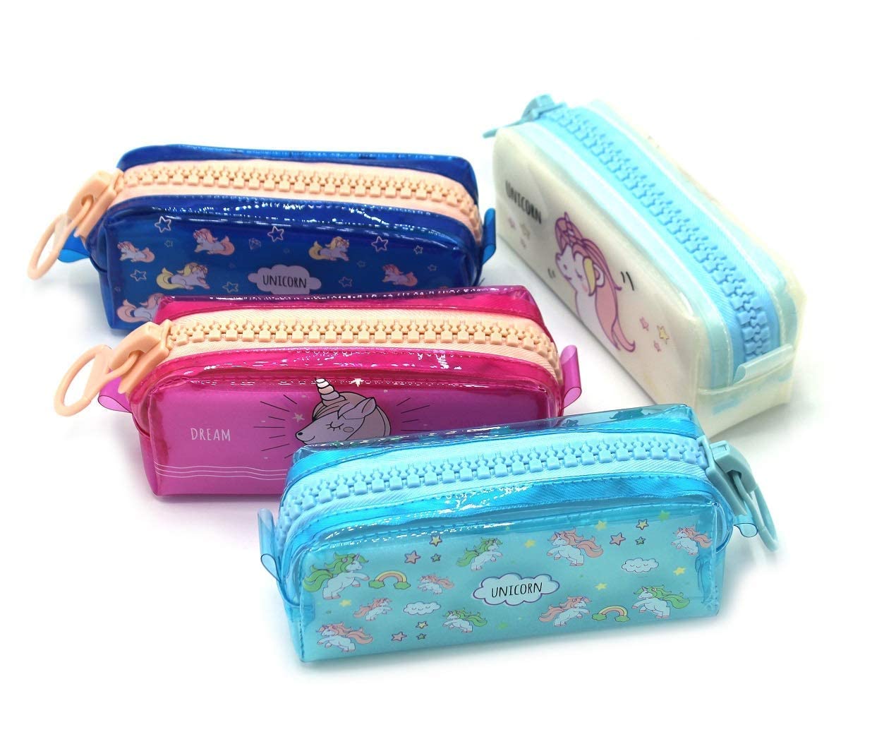 Plastic Big Zip Unicorn Transparent Pouch Multipurpose Pen Pencil Travel Stylish Pouch (Random Colour) 1 Pc - Multicolor-image-6
