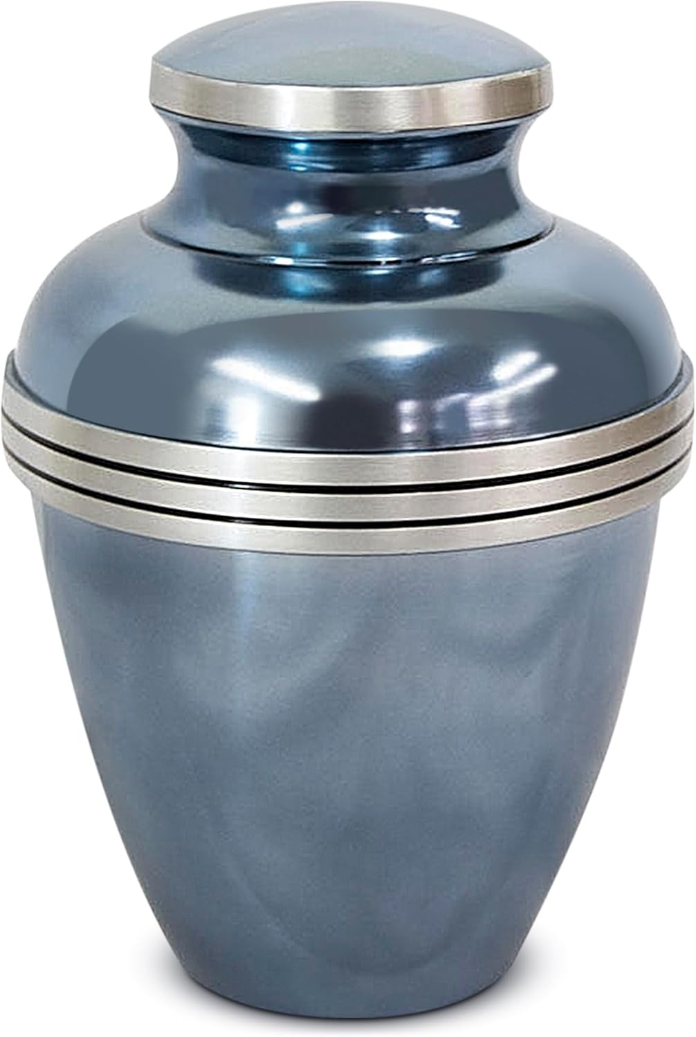 OneWorld Memorials Banded Alloy Cremation Urn for Human Ashes - Large - Blue Memorial Urns with Pewter Bands
