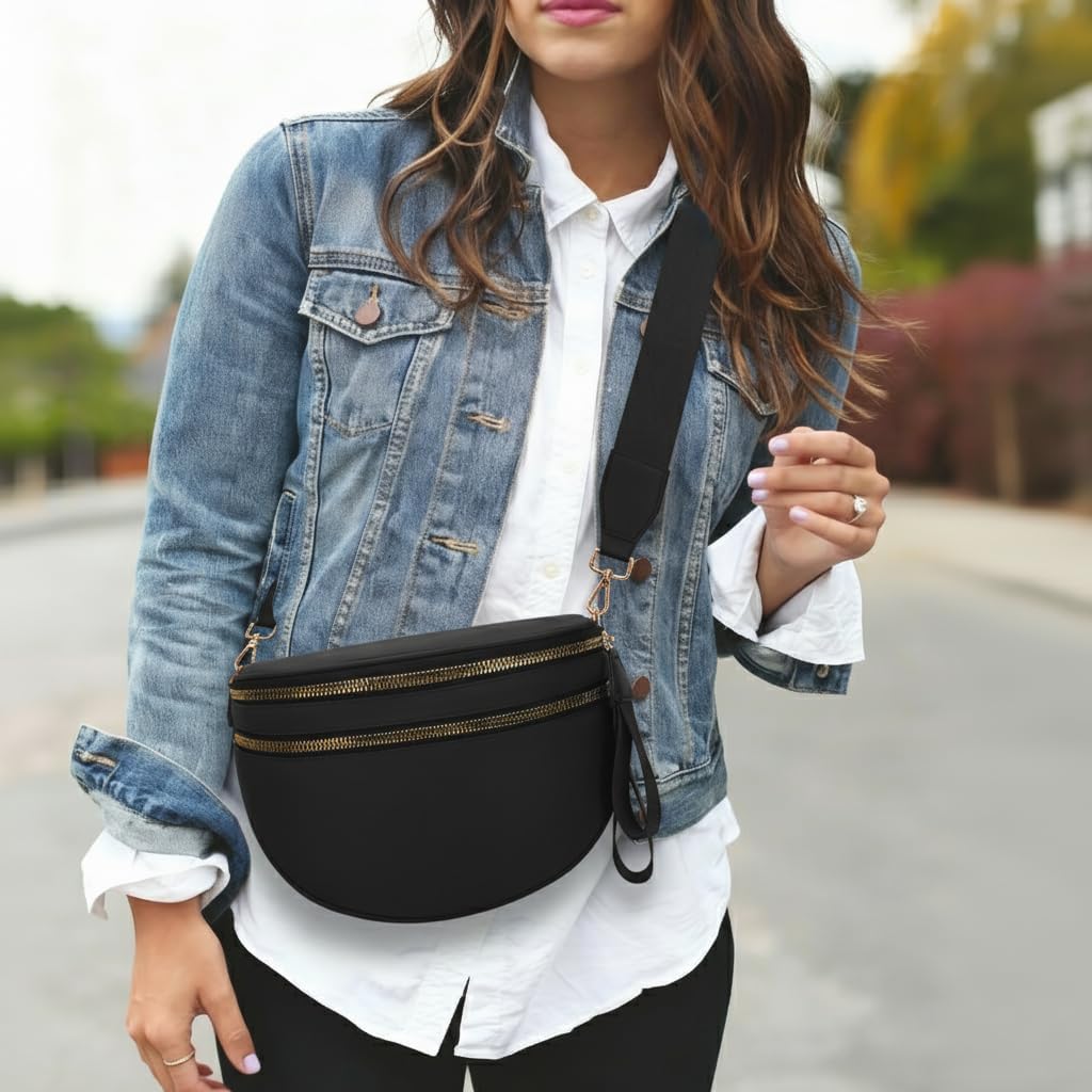 Bum Bag Pure Colour Crossbody Bags for Women,Spacious Purse Fanny Packs Belt Oversized (Colour Bum Bag-Black) - Image 3