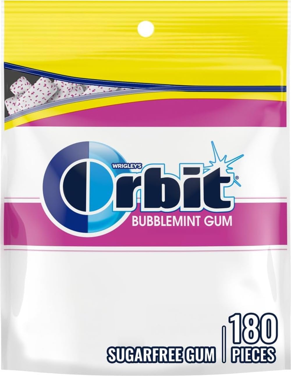 Bubblemint Sugar Free Chewing Gum, Value Bulk Pack, 180 Piece Bag | Bubblemint sugar free gum in a resealable bag, refresh breath after meals, desk drawers, travel and on the go, mint gum