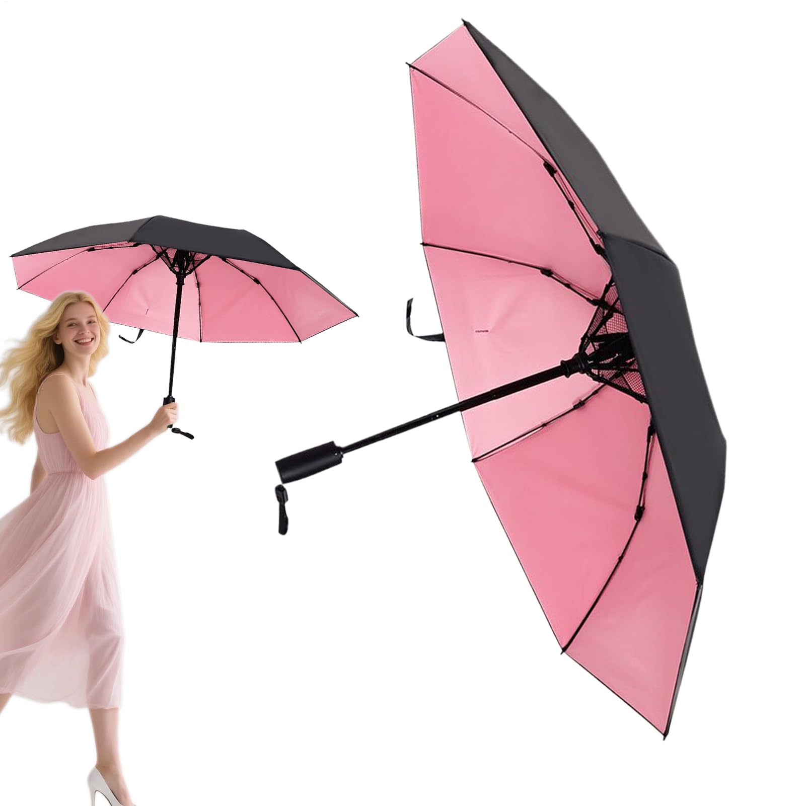 Paraguas con ventilador – Sombrilla refrigerante con ventilador – Funda de lluvia portátil Accesorios de viaje para adultos niños Verano Golf Picnic al aire libre Deportes Camping