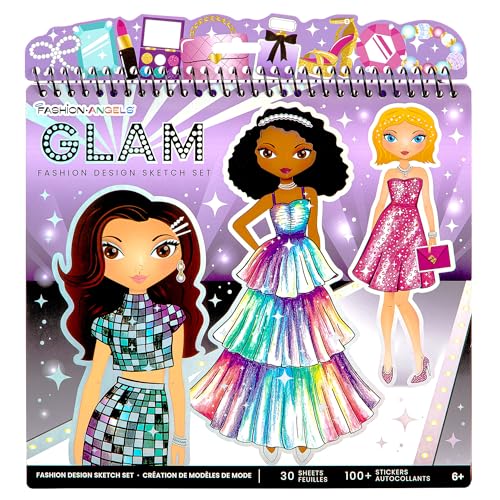 Image of Fashion Angels Glam Fashion Sketch Set | Includes Sketch Pad with Stencils & Stickers, Fashion Design Sketch Book for Girls, Ideal Drawing Kit for Kids