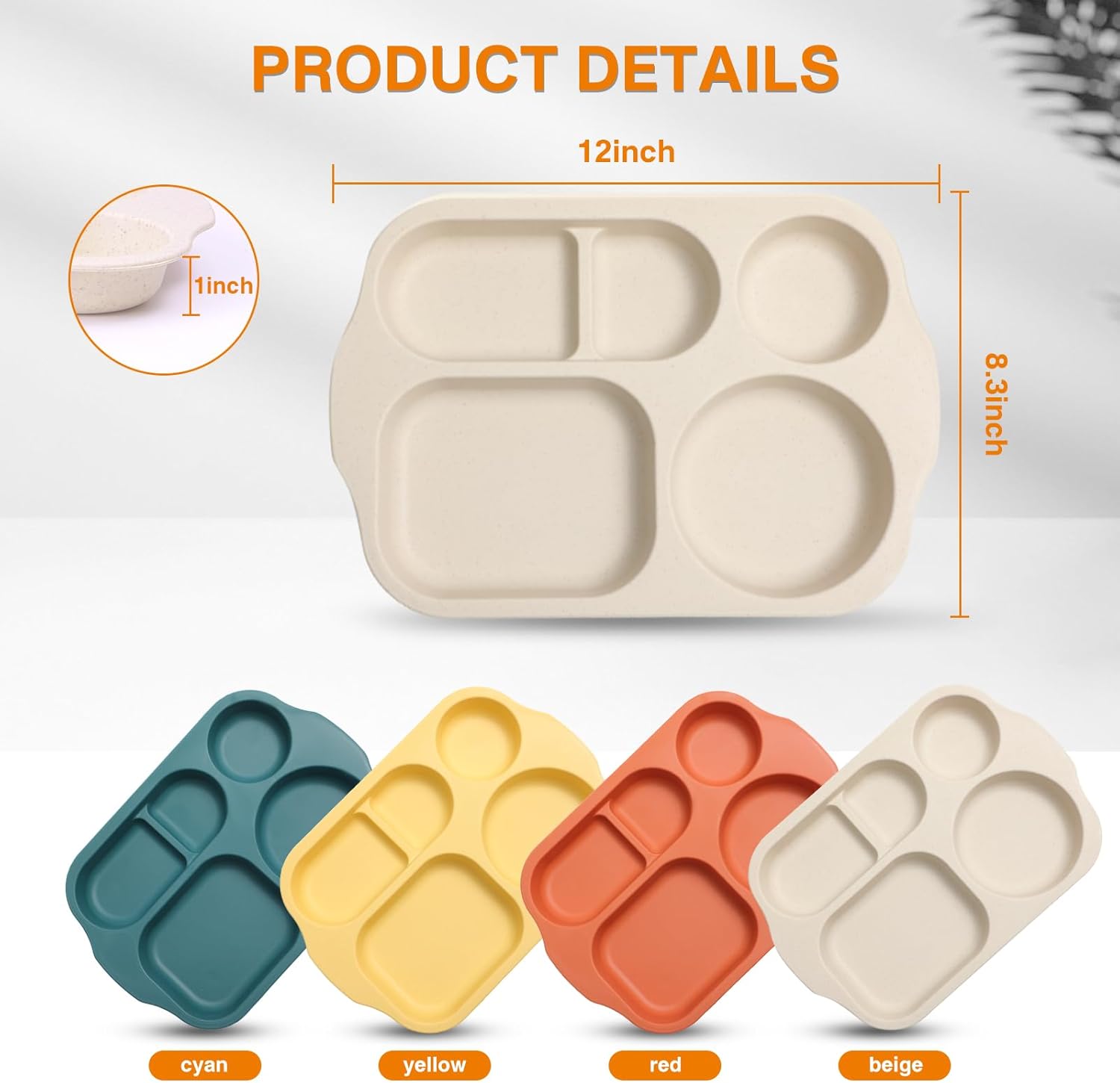 DYB DONGYONGBAO 12 Inch (8PCS) Unbreakable Divided Plates for Kids Adults, Wheat Straw Dividers Plates, Reusable Compartment Plates,Dishwasher & Microwave Safe - Image 6