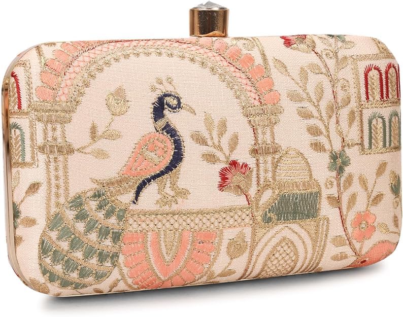 Image of LONGING TO BUY Hand Crafted Designer Box Clutch - Zari Embroidery For Women