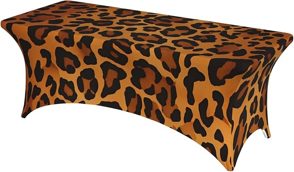 Leopard Print Tablecloth 6FT Spandex Table Cloth Elastic Stretchable Rectangular Table Cover Waterproof Tabletop Covers for Picnic Outdoor Wedding Decoration