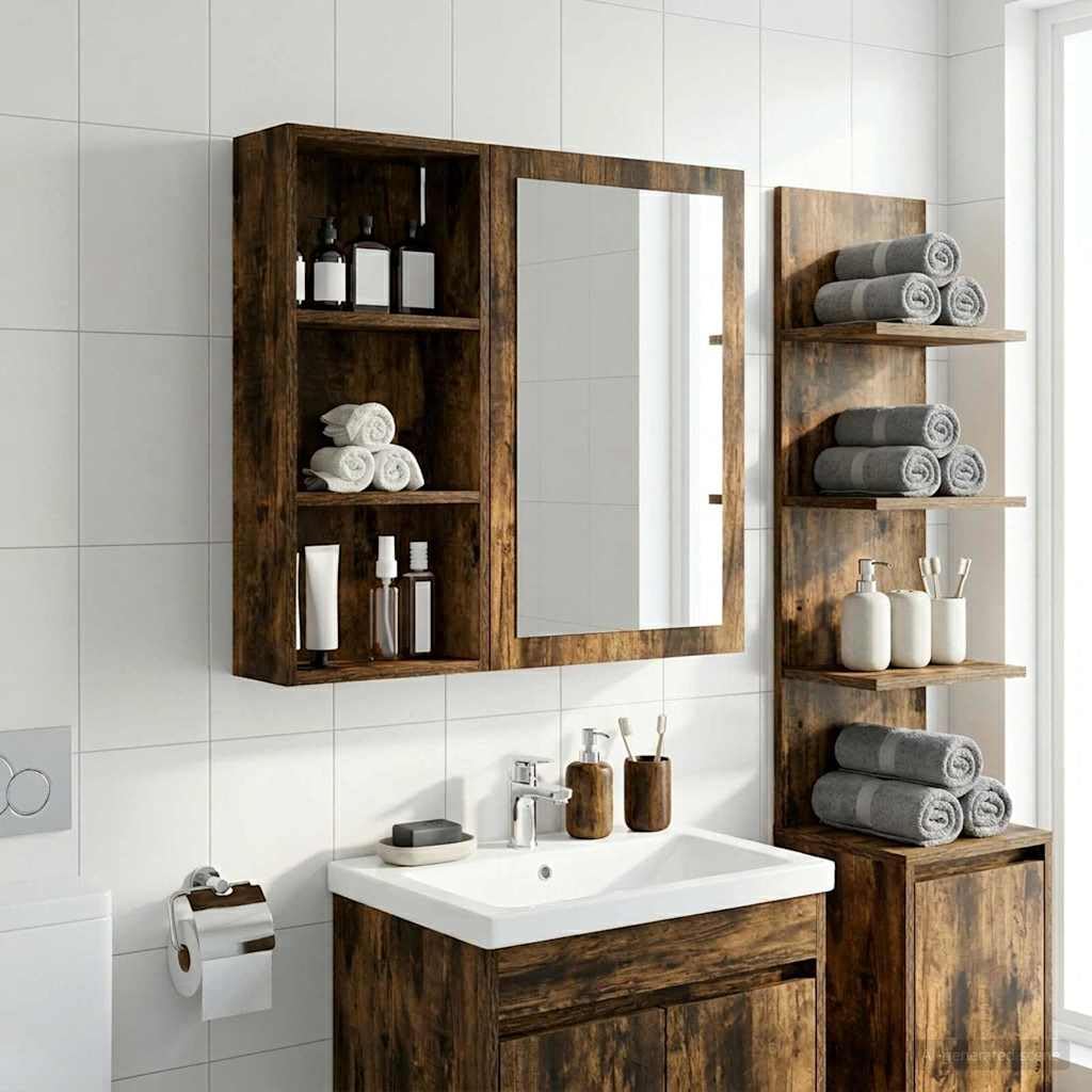 Makastle Armoire Murale Salle de Bain Chêne Fumé 30x14x70 cm